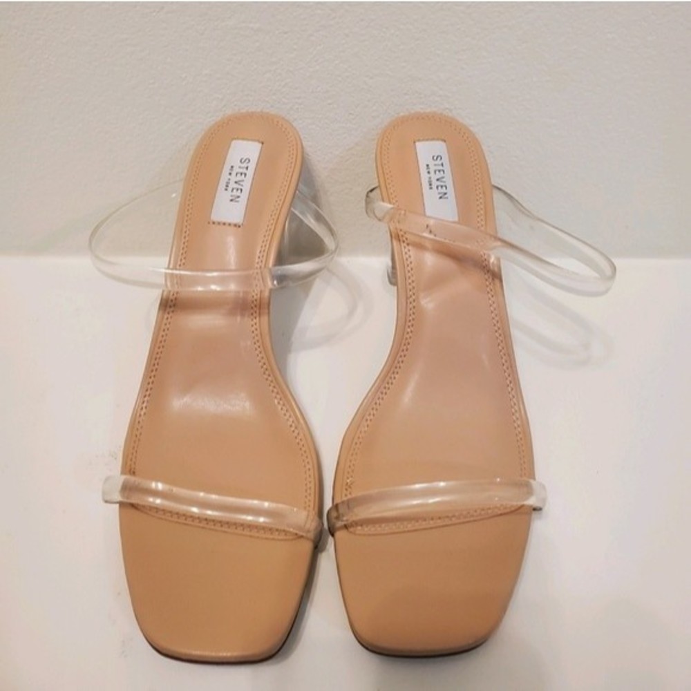 Womens Steven by Steve Madden Jazmin Transparent Clear Block Sandal Heel NWOT
